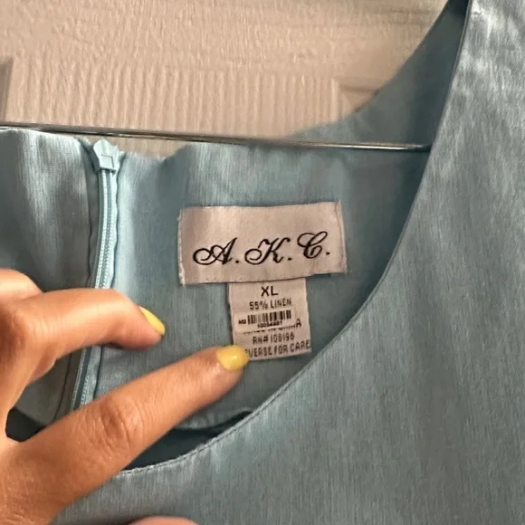 Vintage Scoop Neck Linen Blend Blue Sheath Midi Dress Sleeveless Tulips  XL - Picture 3 of 9